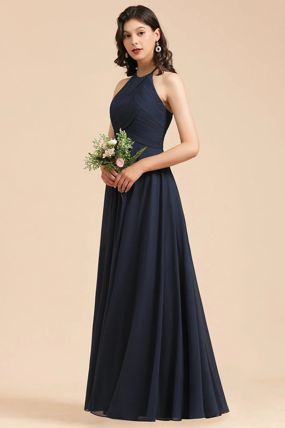 Elegant A-line Sleeveless V-Neck Ruffle Chiffon Lace Bridesmaid Dresses