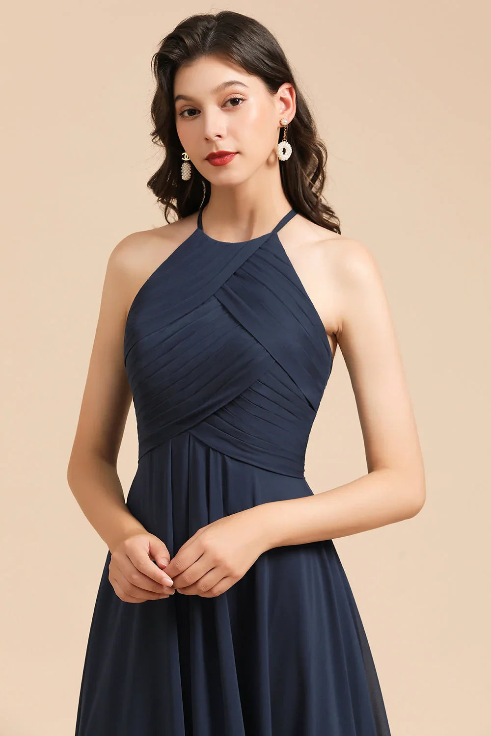 Elegant A-line Sleeveless V-Neck Ruffle Chiffon Lace Bridesmaid Dresses