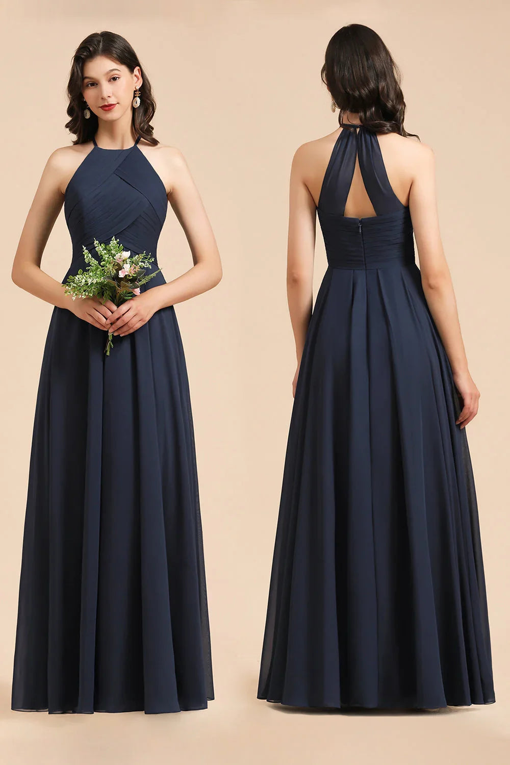 Elegant A-line Sleeveless V-Neck Ruffle Chiffon Lace Bridesmaid Dresses