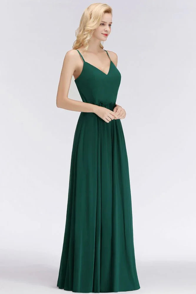 Elegantes A-Linien Spaghetti-Chiffon-Kleid für Brautjungfern, Abend-Maxikleid mit V-Ausschnitt