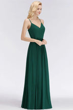 Elegantes A-Linien Spaghetti-Chiffon-Kleid für Brautjungfern, Abend-Maxikleid mit V-Ausschnitt