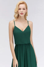 Elegantes A-Linien Spaghetti-Chiffon-Kleid für Brautjungfern, Abend-Maxikleid mit V-Ausschnitt