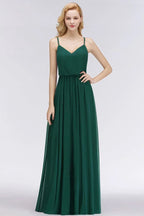 Elegantes A-Linien Spaghetti-Chiffon-Kleid für Brautjungfern, Abend-Maxikleid mit V-Ausschnitt