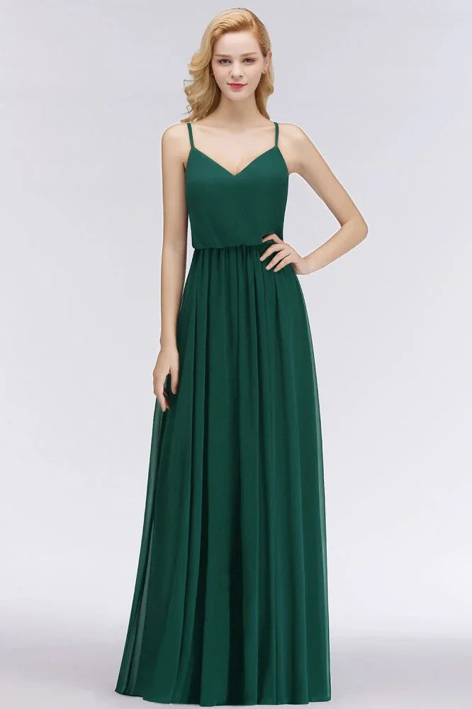 Elegantes A-Linien Spaghetti-Chiffon-Kleid für Brautjungfern, Abend-Maxikleid mit V-Ausschnitt
