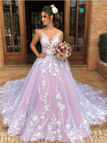Elegante abito lungo da sera formale a linea ad A con scollo a V, pizzo e schiena scoperta