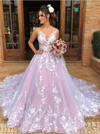 Elegante abito lungo da sera formale a linea ad A con scollo a V, pizzo e schiena scoperta