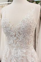 Elegant A-Line V-Neck Sleeveless Tulle Wedding Dress With Appliques On Sale