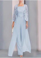 Vestido de mãe elegante e bonito em chiffon, com duas peças e mangas de comprimento 3/4
