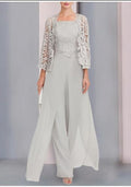 Vestido de mãe elegante e bonito em chiffon, com duas peças e mangas de comprimento 3/4