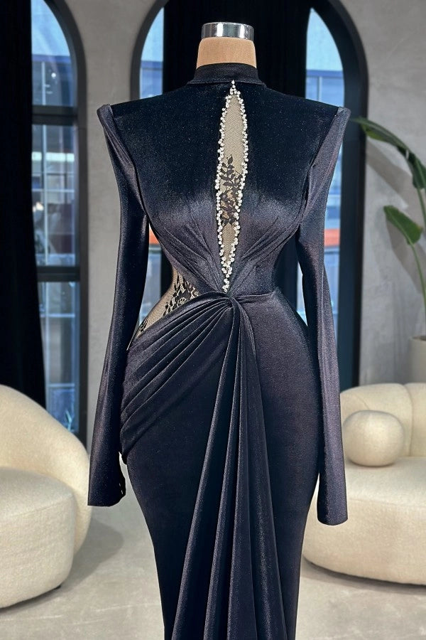 Elegant Black High Neck Mermaid Prom Dress With Appliques And Rhinestones