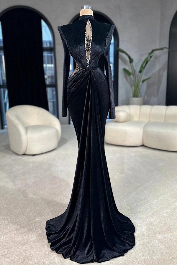 Elegant Black High Neck Mermaid Prom Dress With Appliques And Rhinestones
