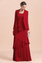 Robe élégante en mousseline bordeaux pour la mère de la mariée avec volants et veste