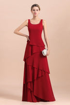 Robe élégante en mousseline bordeaux pour la mère de la mariée avec volants et veste