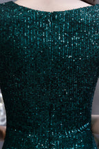 Elegant Cap Sleeve Green Sequins Long Prom Dress