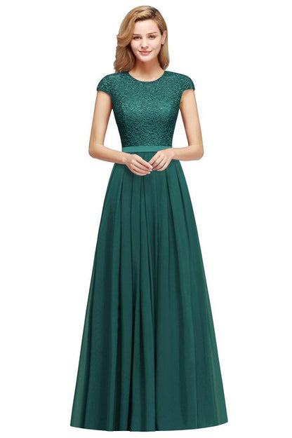 Elegante vestido de noche con mangas cortas y corte en A, vestido de fiesta largo azul marino