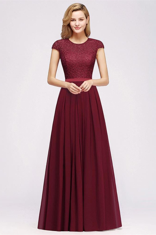 Elegante vestido de noche con mangas cortas y corte en A, vestido de fiesta largo azul marino