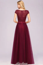 Vestido de noite elegante com mangas tipo capa, floral, corte evasê, aplicações e tule, vestido de dama de honor