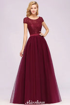 Vestido de noite elegante com mangas tipo capa, floral, corte evasê, aplicações e tule, vestido de dama de honor
