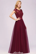 Vestido de noite elegante com mangas tipo capa, floral, corte evasê, aplicações e tule, vestido de dama de honor