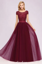 Vestido de noite elegante com mangas tipo capa, floral, corte evasê, aplicações e tule, vestido de dama de honor