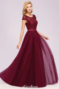 Vestido de noite elegante com mangas tipo capa, floral, corte evasê, aplicações e tule, vestido de dama de honor
