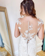 Robes de mariée sirène élégantes en crêpe avec dentelle
