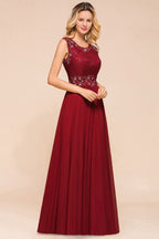 Elegant Crew Neck aline Beading Evening Dress Sleeveless Lace Floor Length Party Dress