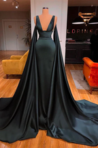 Vestido de Baile Elegante Verde Escuro com Decote em V, Sem Mangas e Corte em A