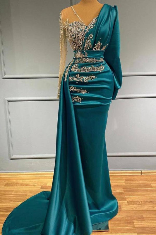 Elegante vestido de noche largo hasta el suelo, vestidos de fiesta con mangas