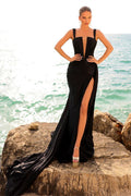 Vestido de Baile Elegante Comprido até ao Chão, Quadrado, Sem Mangas, com Alças, Estilo Sereia, com Fenda