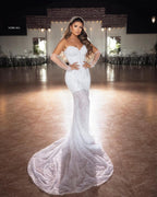 Vestido de Noiva Elegante Comprido até ao Chão, com Decote Coração, Sem Mangas, Estilo Sereia, em Renda com Contas