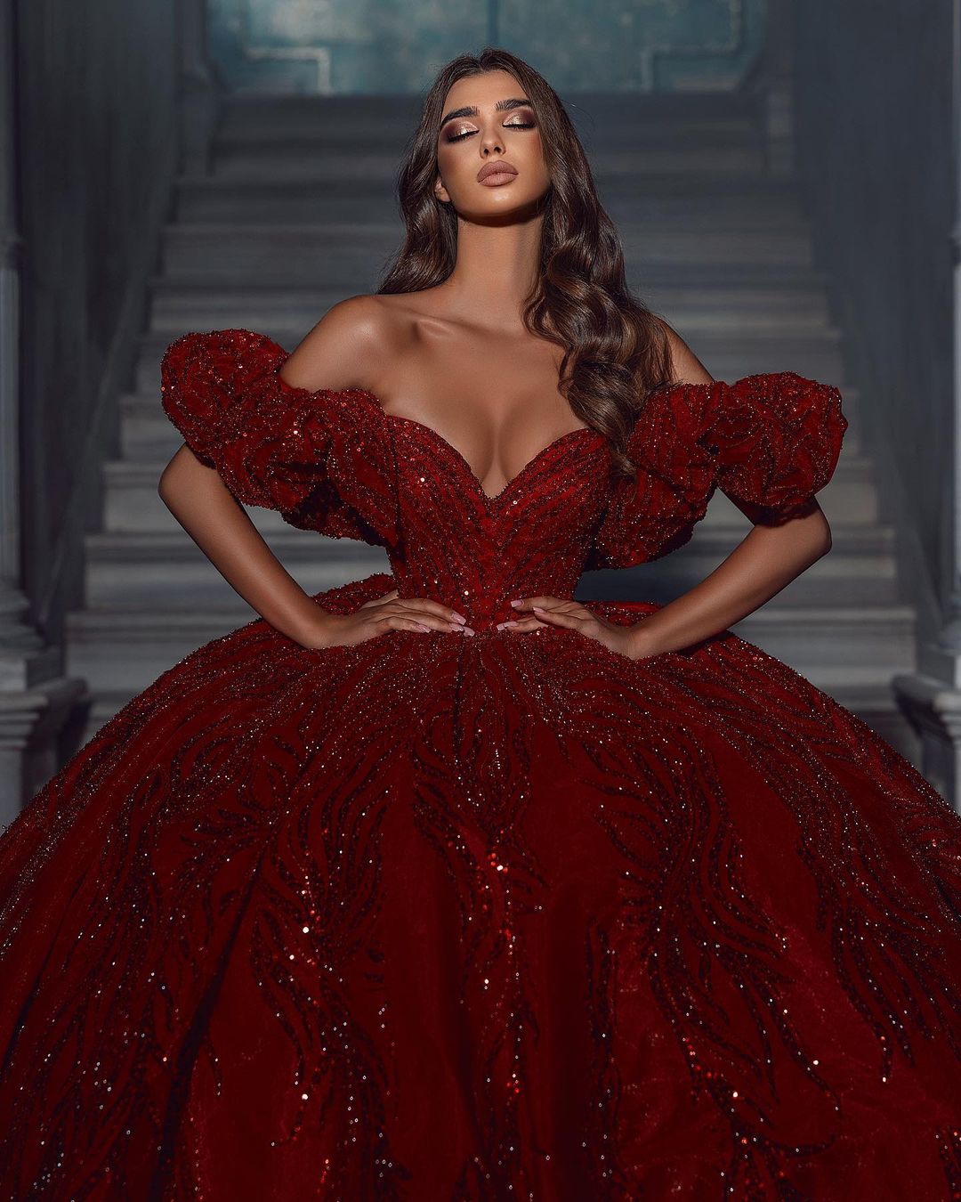 Elegant Floor Length V Neck Sleeveless Off Shoulder Sequined Wedding Dress