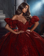 Vestido de Noiva Elegante Comprido até ao Chão com Decote em V, Sem Mangas, Ombros Descobertos, Corte em A, com Lantejoulas e Folhos