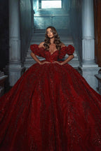 Elegant Floor Length V Neck Sleeveless Off Shoulder Sequined Wedding Dress