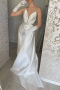 Vestido de Cerimónia Elegante em Cetim, Comprimento ao Chão, Sem Mangas e com Decote em V