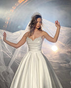 Elegant FloorLength Sleeveless A Line Satin Wedding Dress With Beads