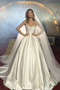 Elegant FloorLength Sleeveless A Line Satin Wedding Dress With Beads