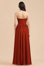 Vestido elegante de dama de honor sin mangas, con cuello halter, línea A, de gasa, largo hasta el suelo para fiesta de boda
