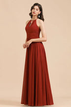 Vestido elegante de dama de honor sin mangas, con cuello halter, línea A, de gasa, largo hasta el suelo para fiesta de boda
