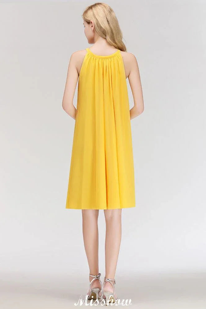 Vestidos de noite elegantes, simples, sem mangas, com gola halter, até ao joelho