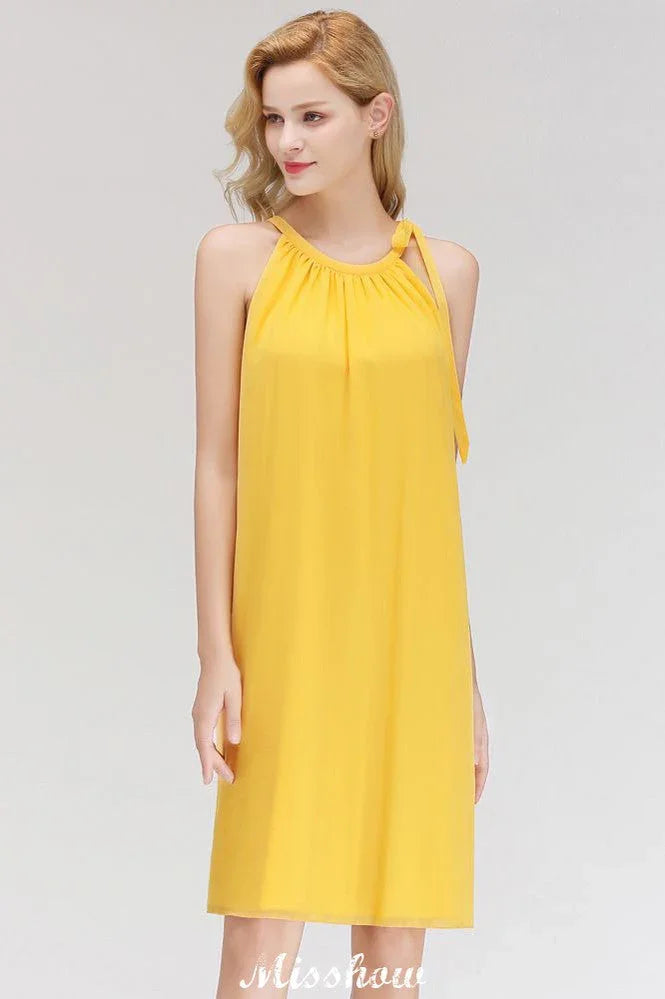 Vestidos de noite elegantes, simples, sem mangas, com gola halter, até ao joelho