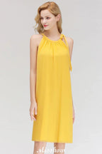 Vestidos de noite elegantes, simples, sem mangas, com gola halter, até ao joelho