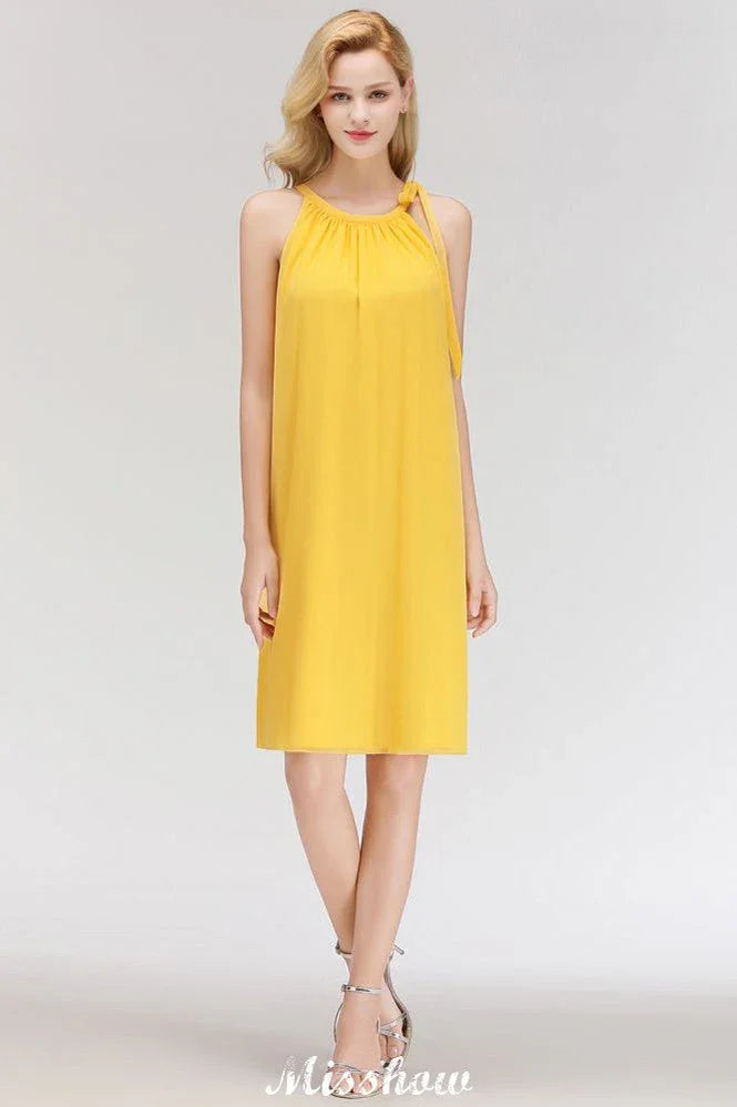 Vestidos de noite elegantes, simples, sem mangas, com gola halter, até ao joelho
