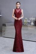 Robe de bal bordeaux sirène sans manches à col illusion élégant