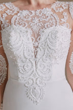 Robes de mariée élégantes en satin à manches longues, coupe sirène, longueur au sol, avec motif