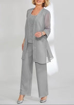 Vestido de Mãe Elegante em Dois Peças com Mangas Compridas em Chiffon