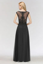 Vestido de Dama de Honra Preto Elegante, Sem Mangas, Comprimento Até ao Chão, em Renda, Corte em A