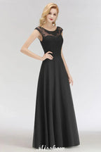Vestido de Dama de Honra Preto Elegante, Sem Mangas, Comprimento Até ao Chão, em Renda, Corte em A