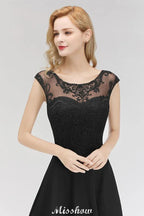 Vestido de Dama de Honra Preto Elegante, Sem Mangas, Comprimento Até ao Chão, em Renda, Corte em A