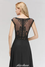Vestido de Dama de Honra Preto Elegante, Sem Mangas, Comprimento Até ao Chão, em Renda, Corte em A